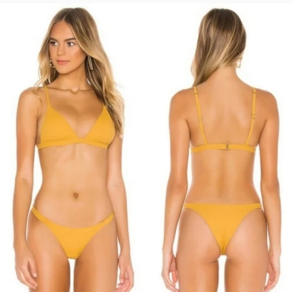 Vitamin A Moss Triangle Bikini Top Carmen Cheeky High Leg Bottom Marigold - Picture 5 of 9